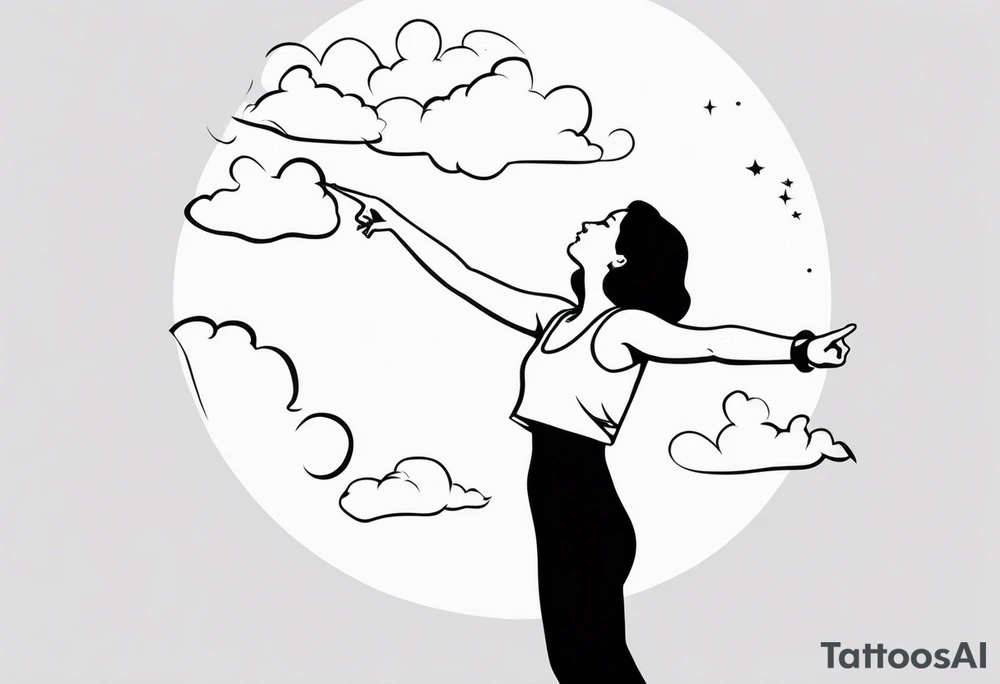 Woman on a dancefloor pointing her fingers up in the sky tattoo idea