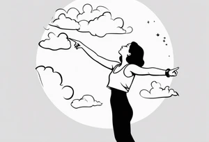 Woman on a dancefloor pointing her fingers up in the sky tattoo idea