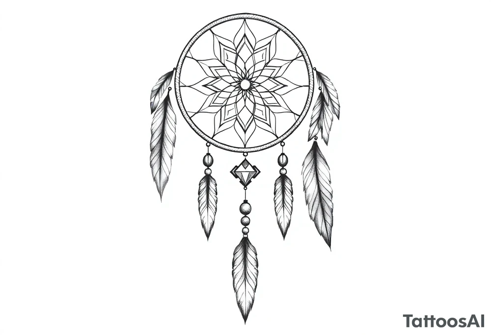 native dreamcatcher with flowing feathers and sacred beads tattoo idea