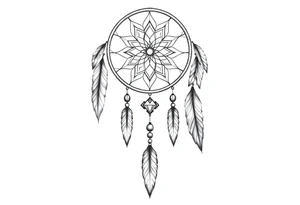 native dreamcatcher with flowing feathers and sacred beads tattoo idea