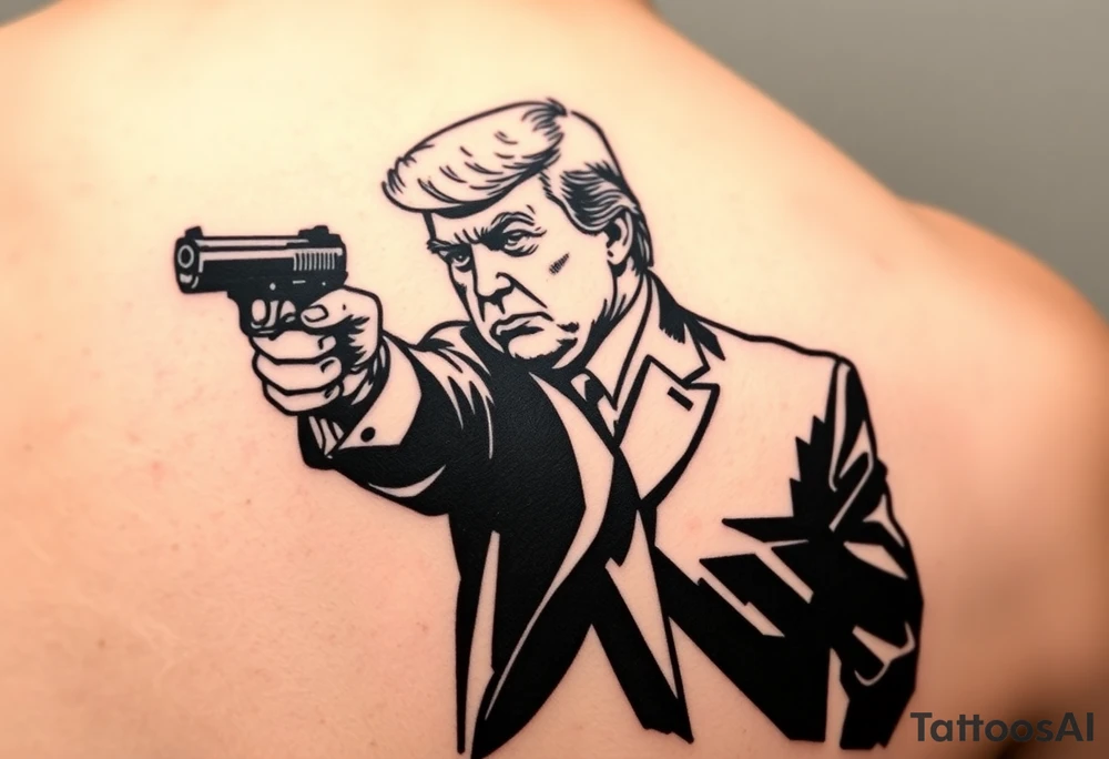 Trump with gun pointing at biden tattoo idea