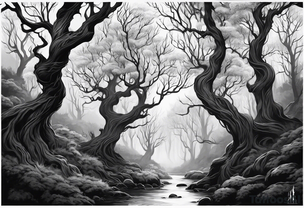 Leshy creepy trees tall tattoo idea