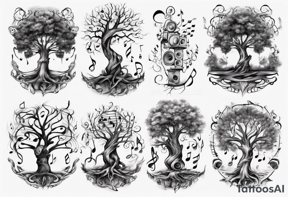 music speaker note tree staff tattoo idea