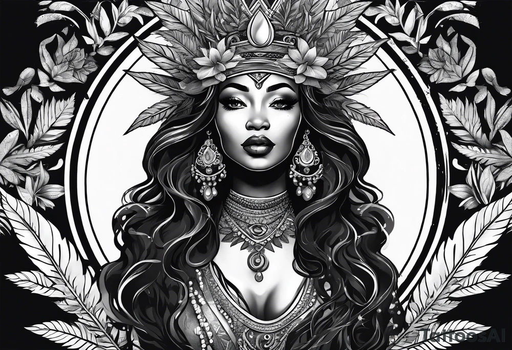 Black Goddess of marijuana tattoo idea
