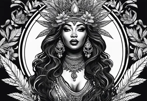 Black Goddess of marijuana tattoo idea