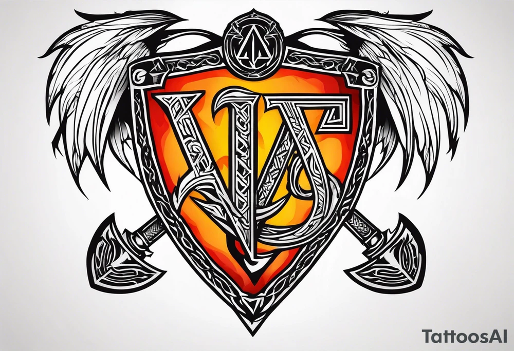 Valhalla sword shield dragon axe Valknut fire tattoo idea Valhalla sword shield dragon axe Valknut fire tattoo idea