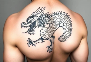 powerful dragon with Chinese style themed on thigh tattoo idea