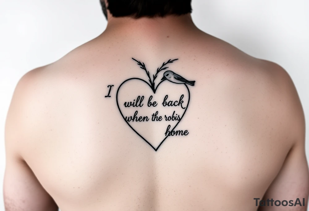 create a dainty heart with the outline "I will be back when the robins come home" tattoo idea