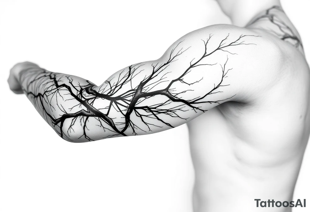 Lines that run/scattered across the veins, creating almost wound-like feel and is abstract linear. Almost paintbrush effects too. But not too many lines. tattoo idea