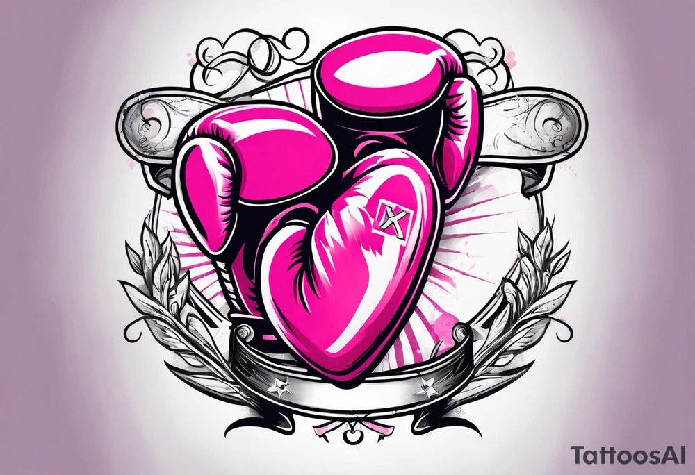 Breast cancer symbol with pink boxing gloves tattoo idea