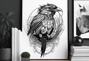 Minimalistic design Cyberpunk Quetzal that has cybernetic neurons coming from the bottom. tattoo idea