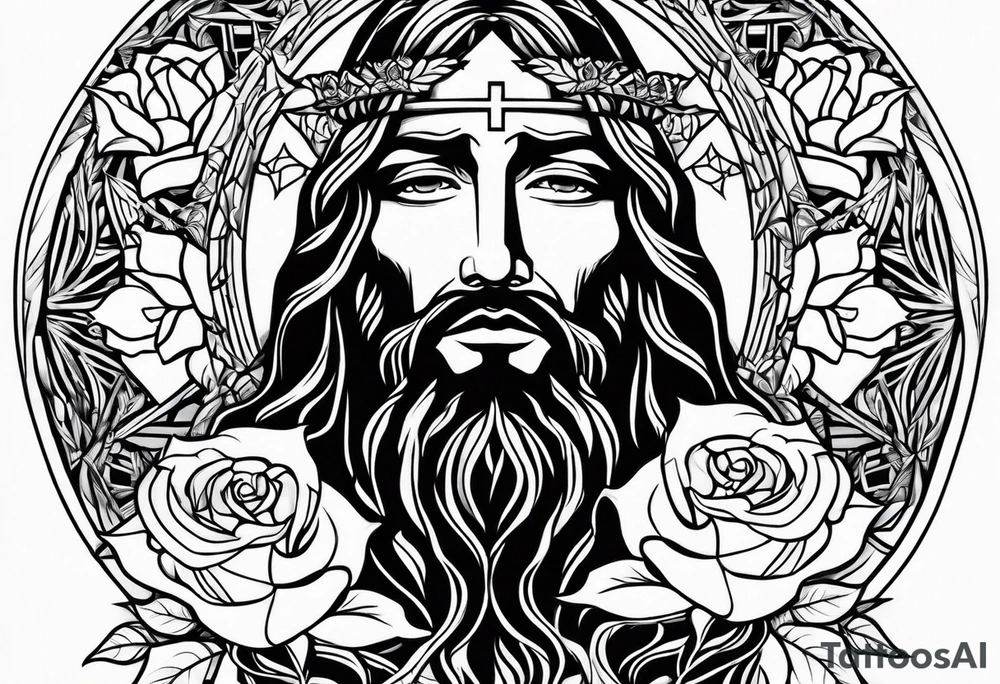 Jesus with two roses tattoo idea