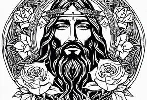 Jesus with two roses tattoo idea