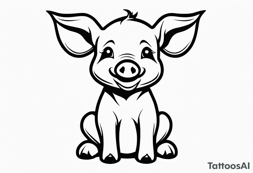 very cute happy piglet.
outline only.
black and white only.
only show the piglet. no extra lines or decoration.
no black shading tattoo idea