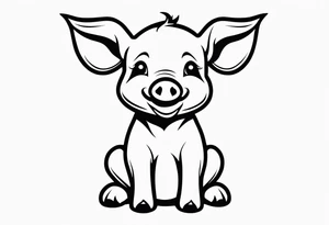 very cute happy piglet.
outline only.
black and white only.
only show the piglet. no extra lines or decoration.
no black shading tattoo idea