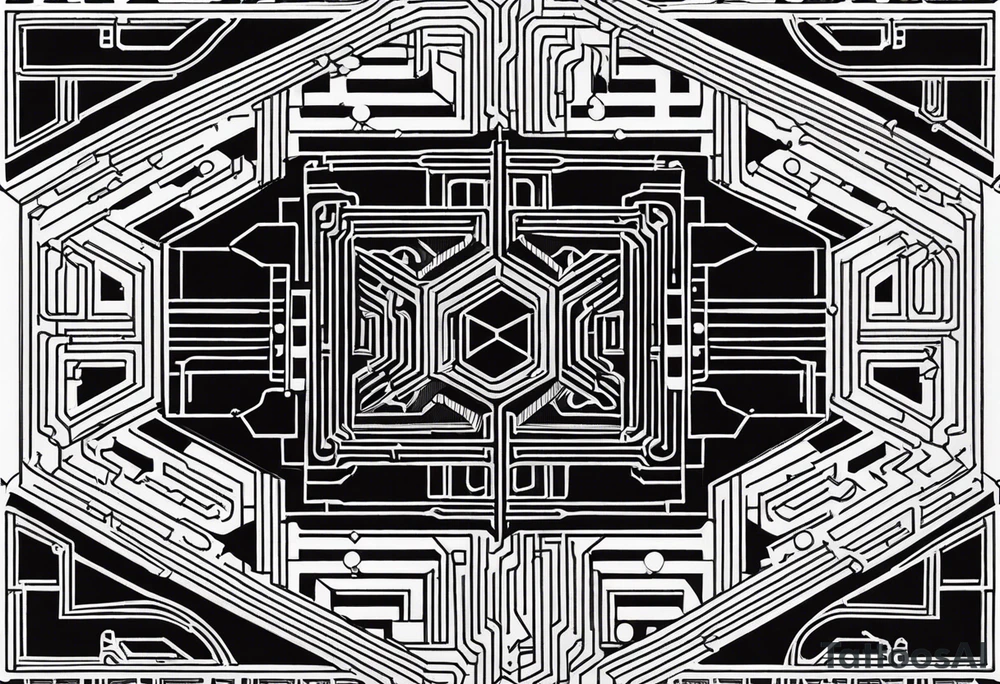 geometric circuit board lines tattoo idea