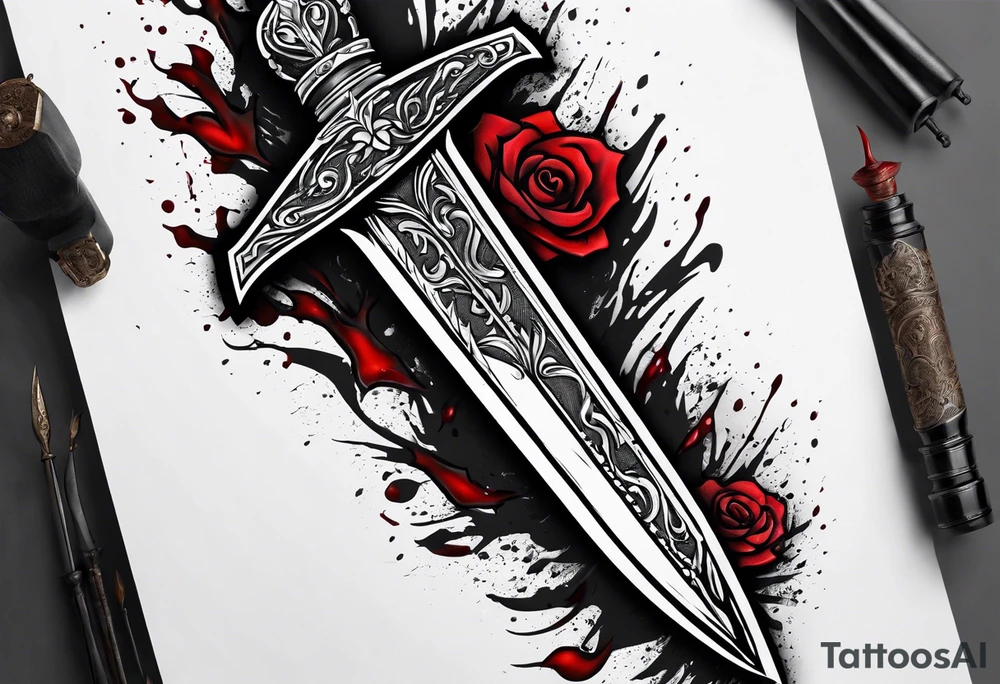 Hand holding a dagger with some blood tattoo idea