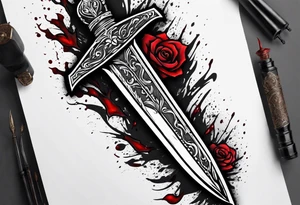 Hand holding a dagger with some blood tattoo idea