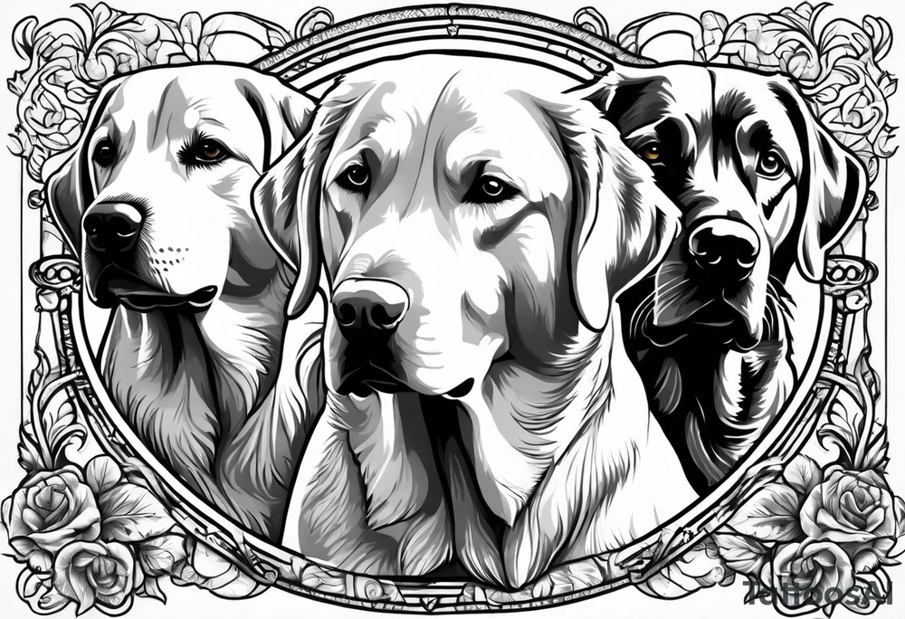 two dogs one is yellow Labrador retriever other is a golden retriever tattoo idea