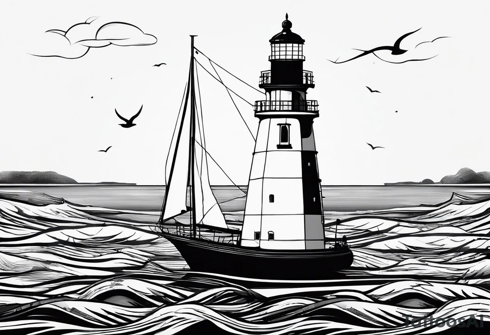maritime lighthouse in a front view sailboat serving as a mast for a sail. tattoo idea maritime lighthouse in a front view sailboat serving as a mast for a sail. tattoo idea