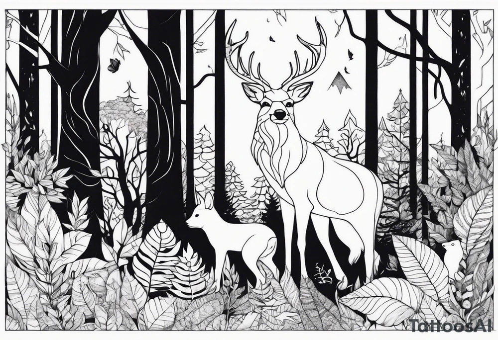 animals in the forest tattoo idea