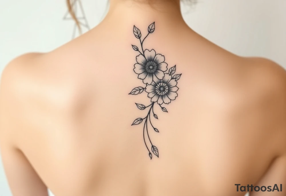 Delicate, simple floral spine tattoo tattoo idea