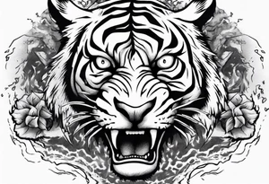 mythical ferocious tiger with lightning around it tattoo idea