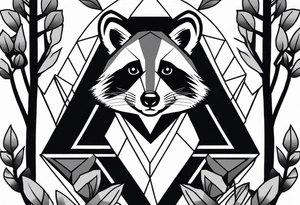 Vertical portrait of raccoon in front of trees in the shape of a diamond tattoo idea