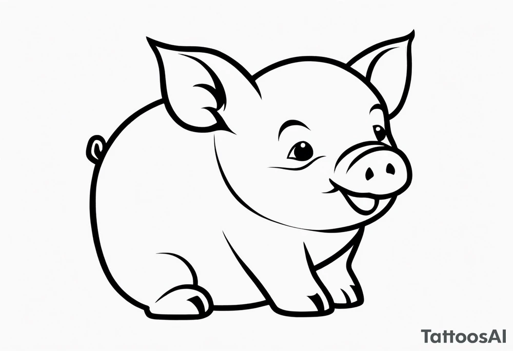 very cute chubby happy piglet.
outline only.
black and white only.
only show the piglet. no extra lines or decoration.
no black shading.
dont make the ears too big.
draw very thin lines tattoo idea