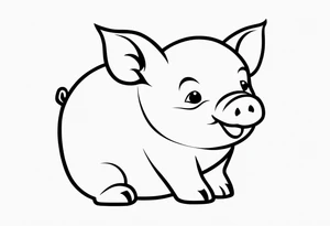 very cute chubby happy piglet.
outline only.
black and white only.
only show the piglet. no extra lines or decoration.
no black shading.
dont make the ears too big.
draw very thin lines tattoo idea