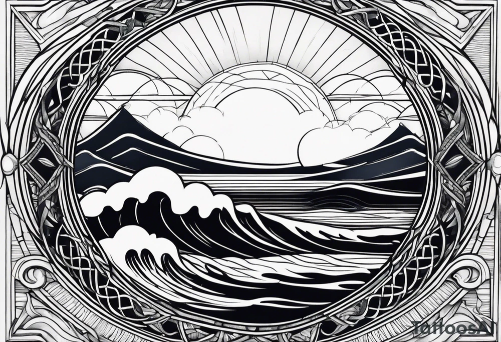 I want a tattoo of the ocean in a circle with more waves tattoo idea