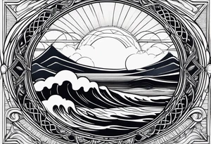 I want a tattoo of the ocean in a circle with more waves tattoo idea
