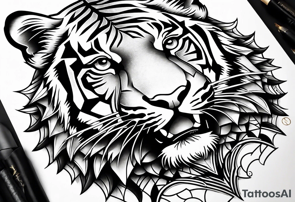 Tiger with sacred geometry and shapes tattoo idea