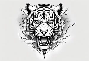 A mythical tiger forearm sleeve tattoo, with lightning and clouds filling the area tattoo idea