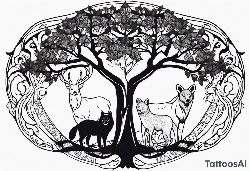 animals in trees tattoo idea