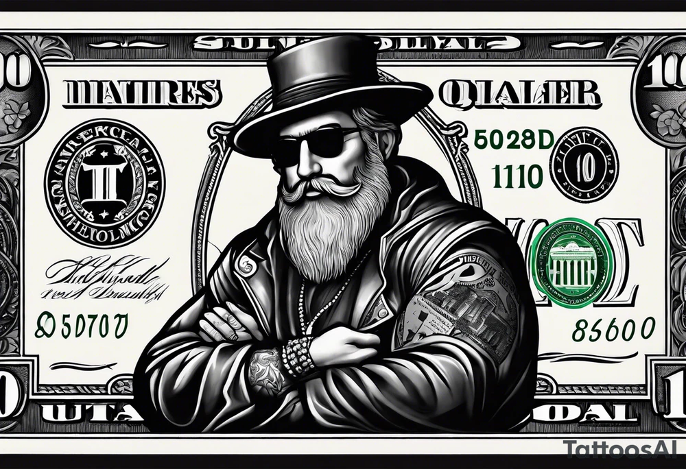 100 dollar bill with a money bag and a robber holding money bag tattoo idea