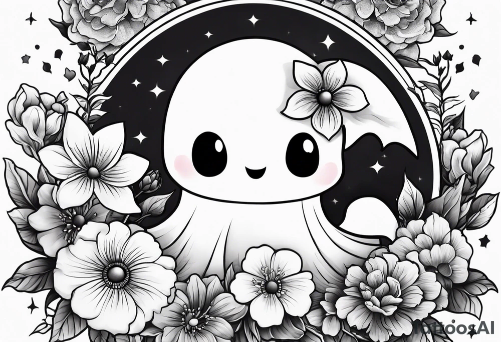 Cute ghost, surrounded by flowers, forearm or wrist tattoo tattoo idea