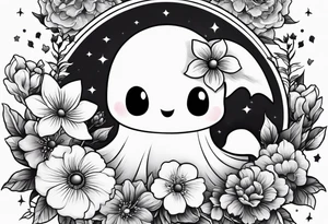 Cute ghost, surrounded by flowers, forearm or wrist tattoo tattoo idea