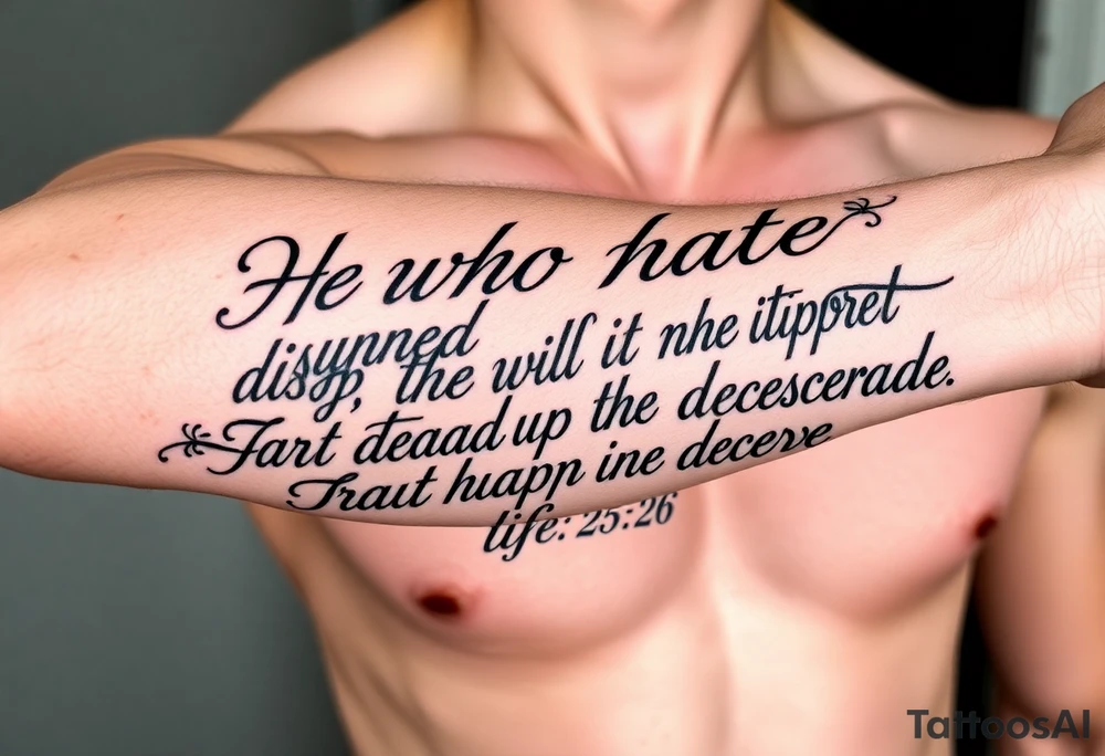 proverbs 26: 25-26
He who hates, disguises it with his lips, And lays up deceit within himself,Their hatred may be concealed by deception, but their wickedness will be exposed in the assembly tattoo idea