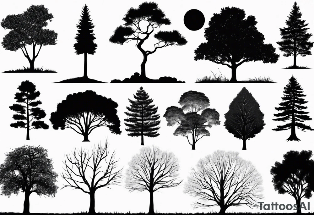 Silhouettes of trees drawn with simple vertical lines, without unnecessary details. tattoo idea