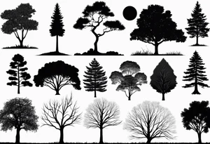 Silhouettes of trees drawn with simple vertical lines, without unnecessary details. tattoo idea