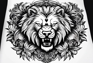 create a tattoo style image, merging the 3 animals, an American eagle, a lion and a wolf tattoo idea