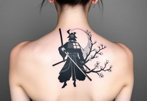 noble samurai warrior silhouette at sunset with cherry blossoms tattoo idea