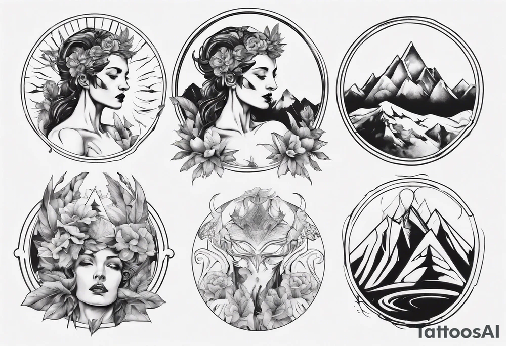 Roman goddess with mountains tattoo idea
