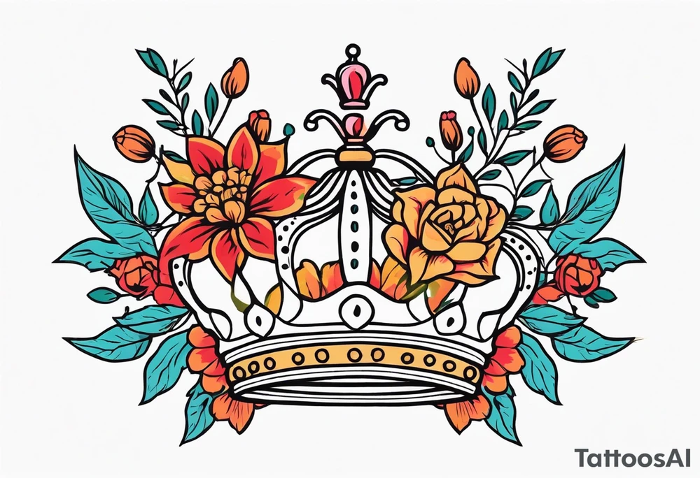 crown
old school vintage simple traditional design with vintage flowers surrounding
bold color simple tattoo idea
