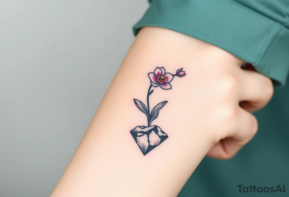 A single orchid growing from cracked stone, symbolizing strength and beauty in adversity tattoo idea