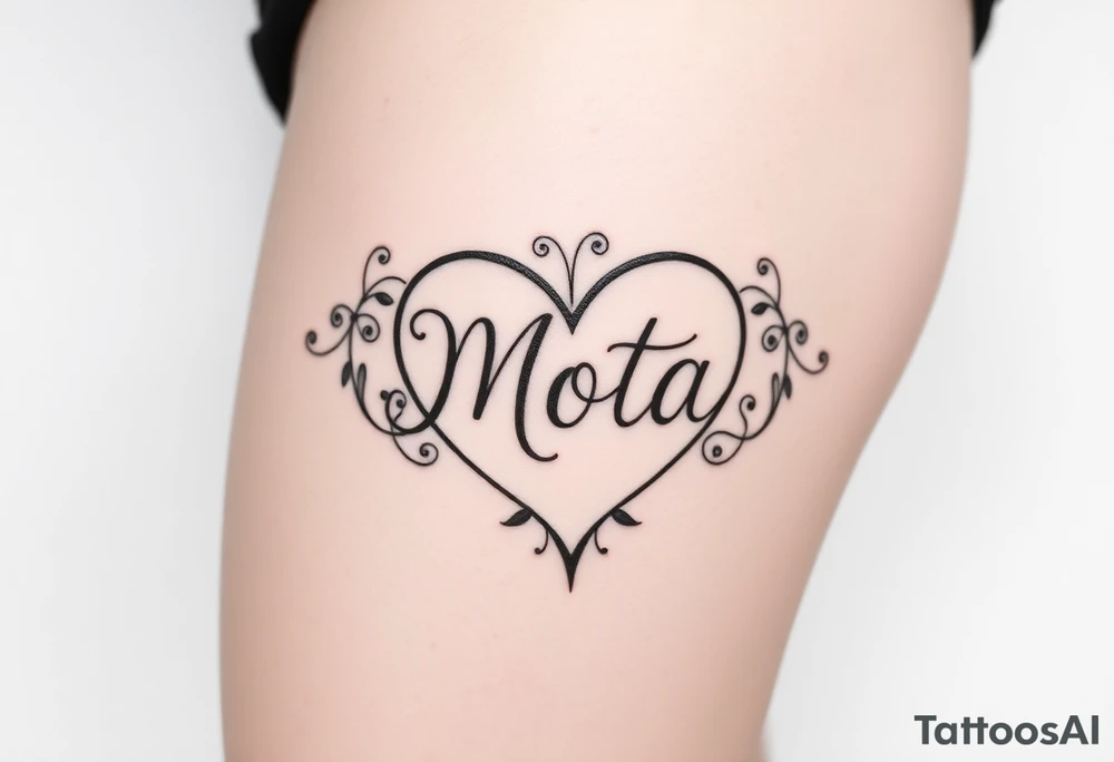 The name Mota within a heart tattoo idea