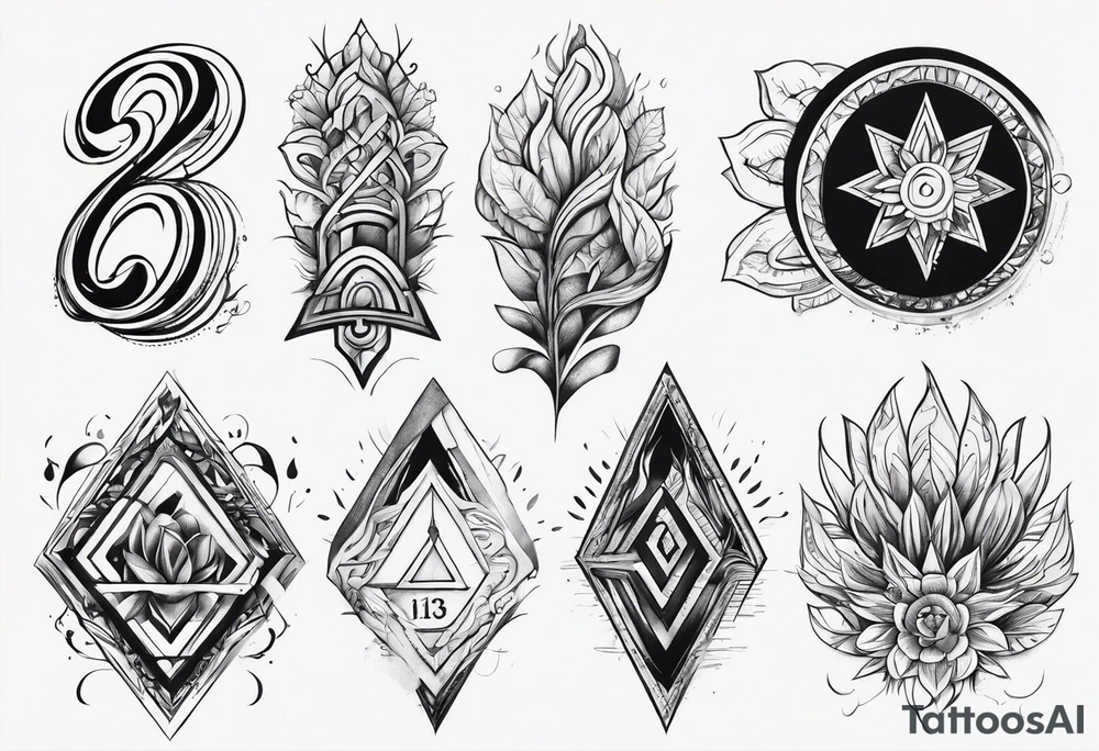 a streak with no color inside with a M, A and P with number 13, 10 and 20 tattoo idea