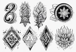a streak with no color inside with a M, A and P with number 13, 10 and 20 tattoo idea