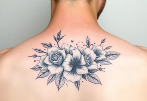 Realistic roses and lilies 
and leaves with embellishments tattoo idea
